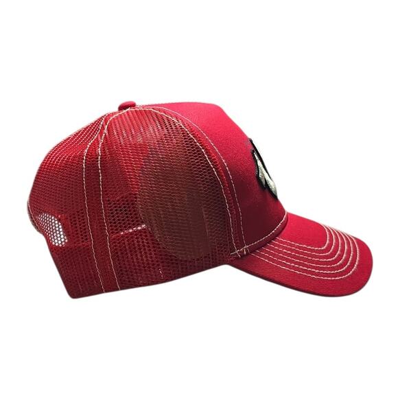 True Religion Red Trucker Hat Snapback OSFM Men's Y2K Streetwear Buddha Logo NEW - Picture 5 of 8